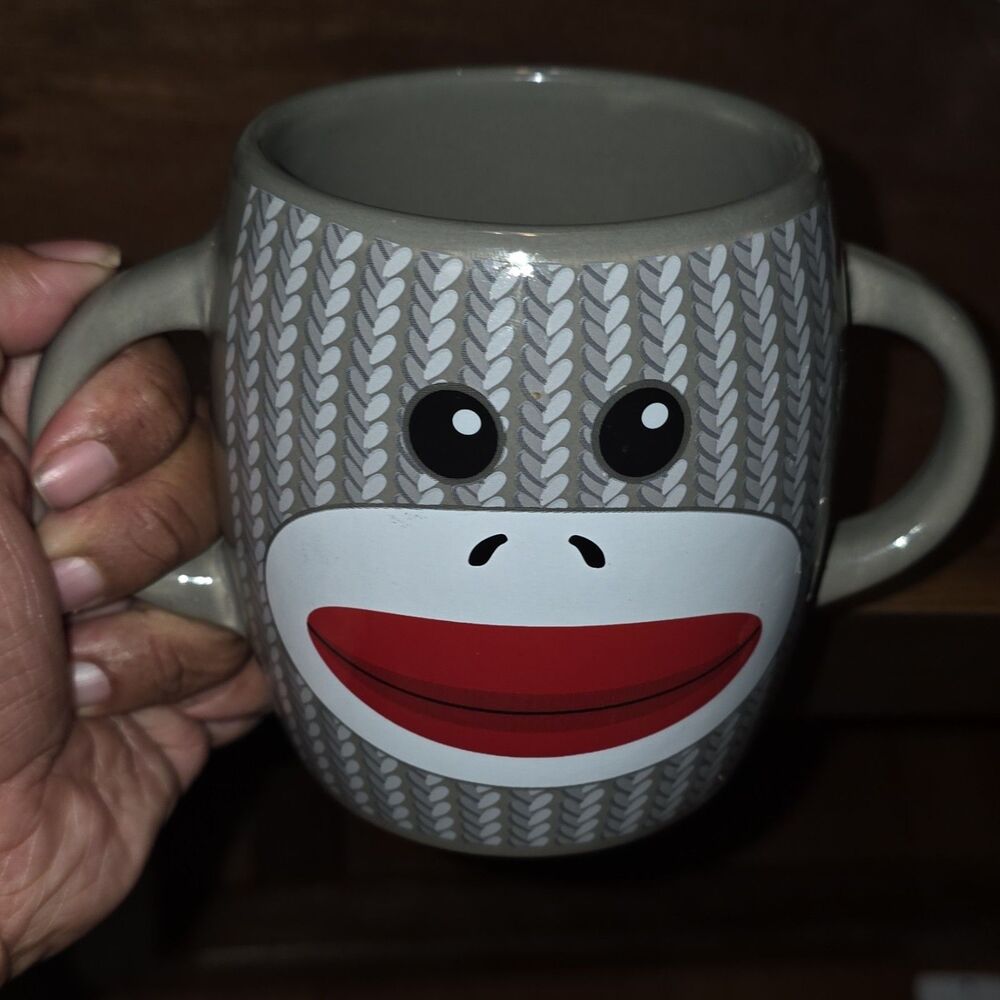Galerie Sock Monkey Novelty Gray Ceramic Coffee Mug 8 fl oz Dishwasher Safe